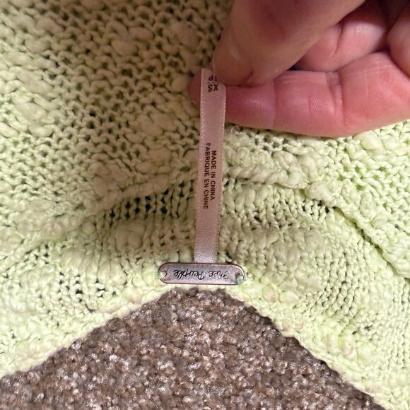 Free People Open Knit Sweater Women XS Green White Striped Loose Textured Cotton - Picture 10 of 12